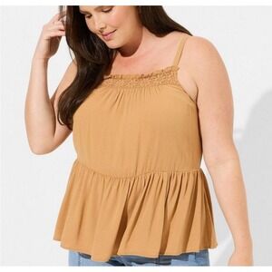 Torrid Brown Crinkle Gauze Tank Top Size 2X/18-20 Adjustable‎ Straps NEW
